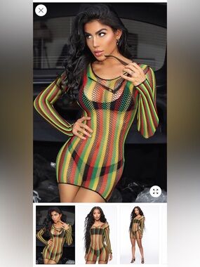 Sheer Rasta-Stripe Mesh Mini Dress - Multicolor